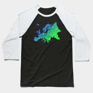 Colorful mandala art map of Europe with text in blue and green Baseball T-Shirt